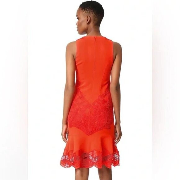 Jonathan Simkhai Red V-neck Sleeveless Lace Appliqué Crepe Cocktail Dress 4 - Picture 2 of 15